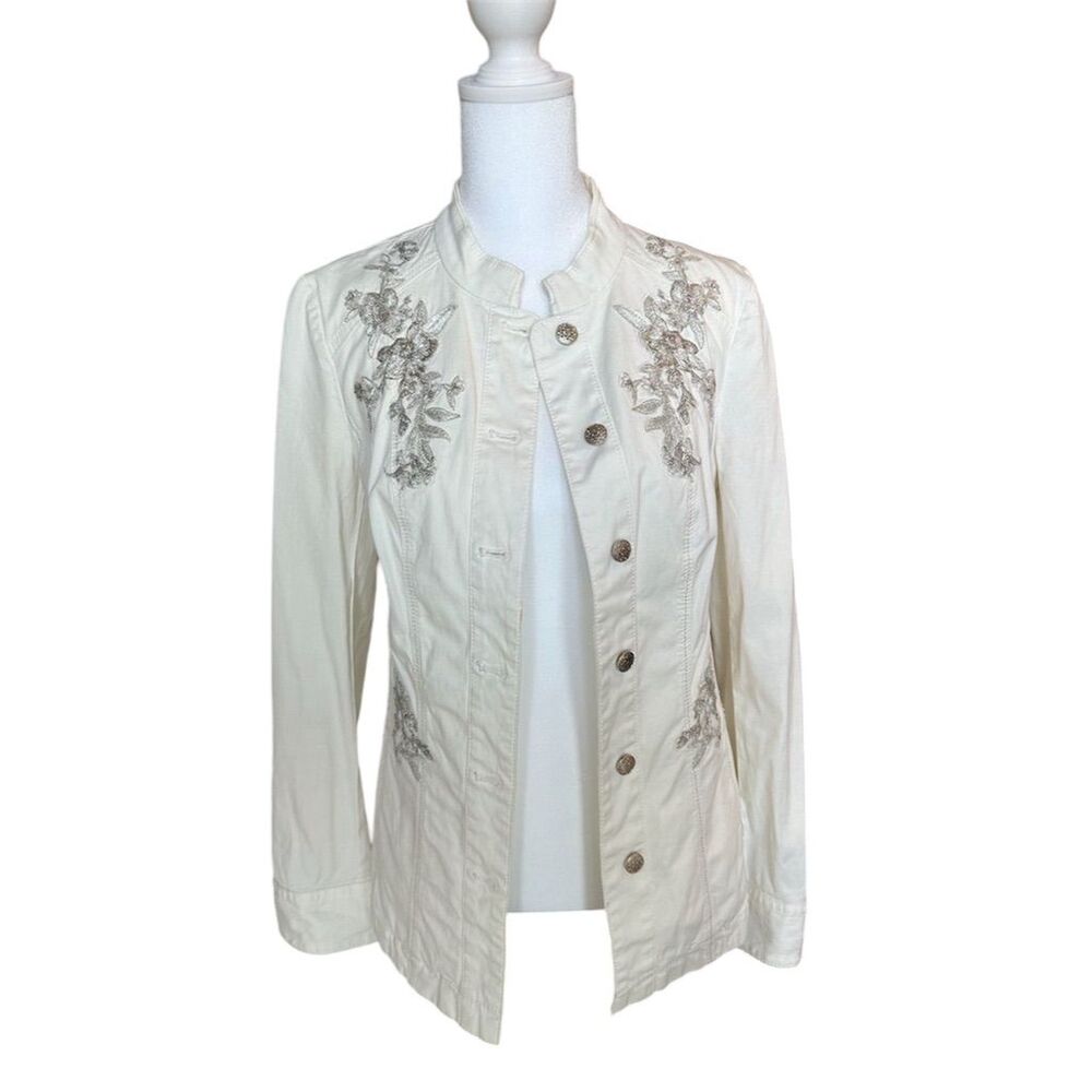 White House Black Market Women's Floral Embroidered Jacket Size 0
